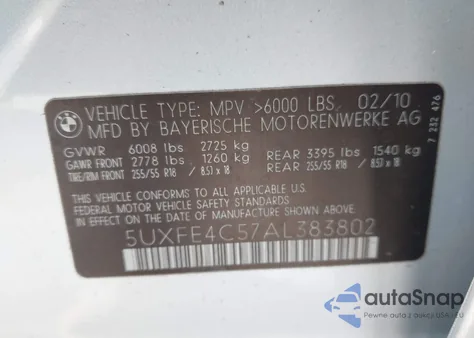 2010 BMW X5 xDrive30I из США, поврежденный, VIN 5UXFE4C57AL383802